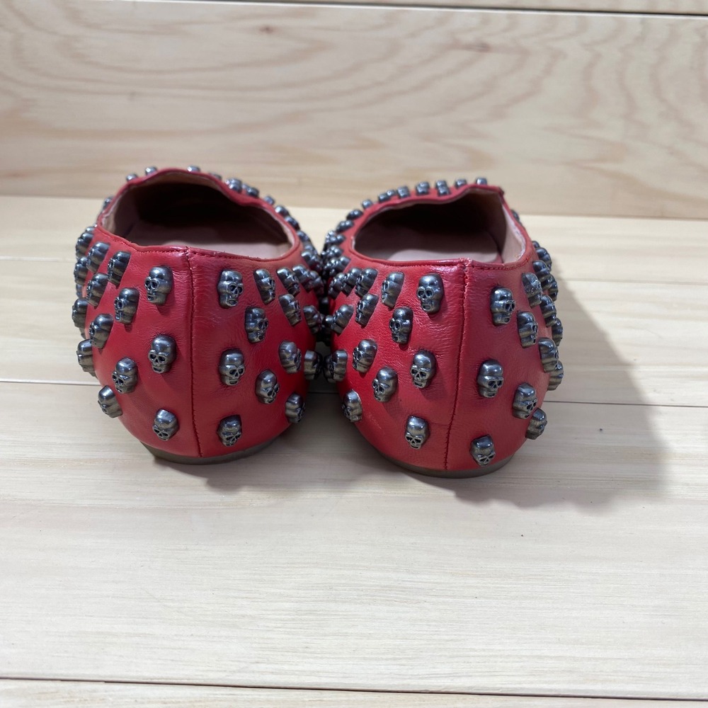Jeffrey Campbell Ibiza Last Flats Women 10 Red Leather Gunmetal Skull Studded - Picture 7 of 12